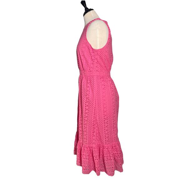 J.Crew hot pink eyelet cotton midi dress sleeveless tiered hem size 8 - Picture 4 of 8